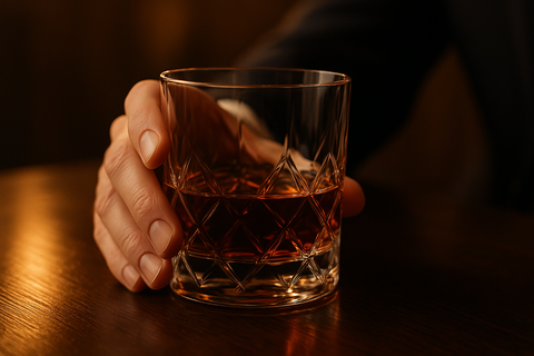hand mit rumglas