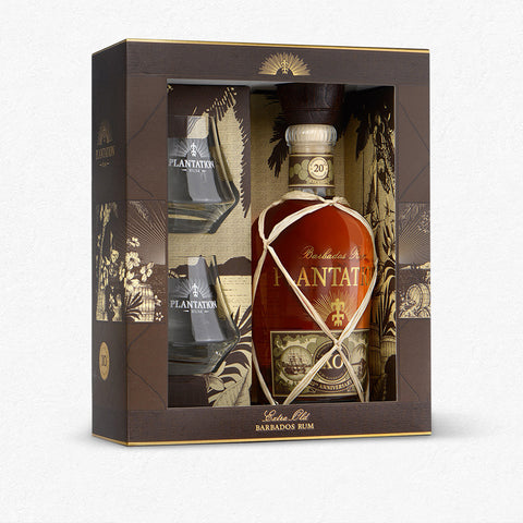 Plantation (Planteray) Barbados Extra Old 20th Anniversary 40% 0,7L inkl. 2 Gläsern - Geschenkset