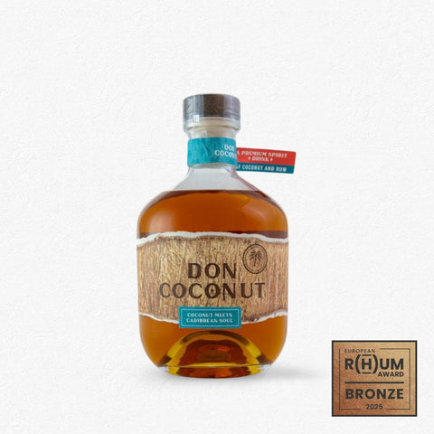 Don Coconut – Premium Spirit Drink of Coconut and Rum in Kokosnuss-Optik-Flasche, 40 % vol., 0,7 L – karibischer Kokosrum für puren Genuss, Kaffee oder Piña Colada bei Rumzentrum.at
