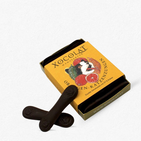 Xocolat Orange Katzenzungen 56% 100g aus dunkler Orangenschokolade