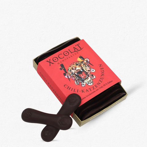 Xocolat Chili Katzenzungen 71% 100g aus dunkler Criollo-Schokolade
